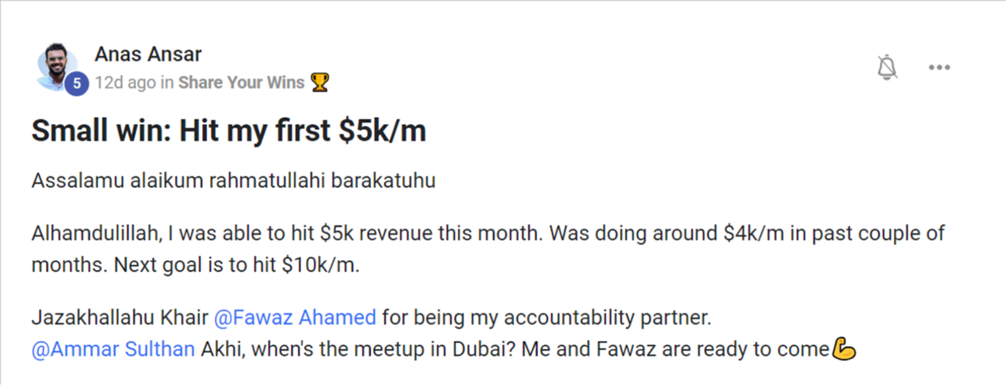 Hit first $5k per month