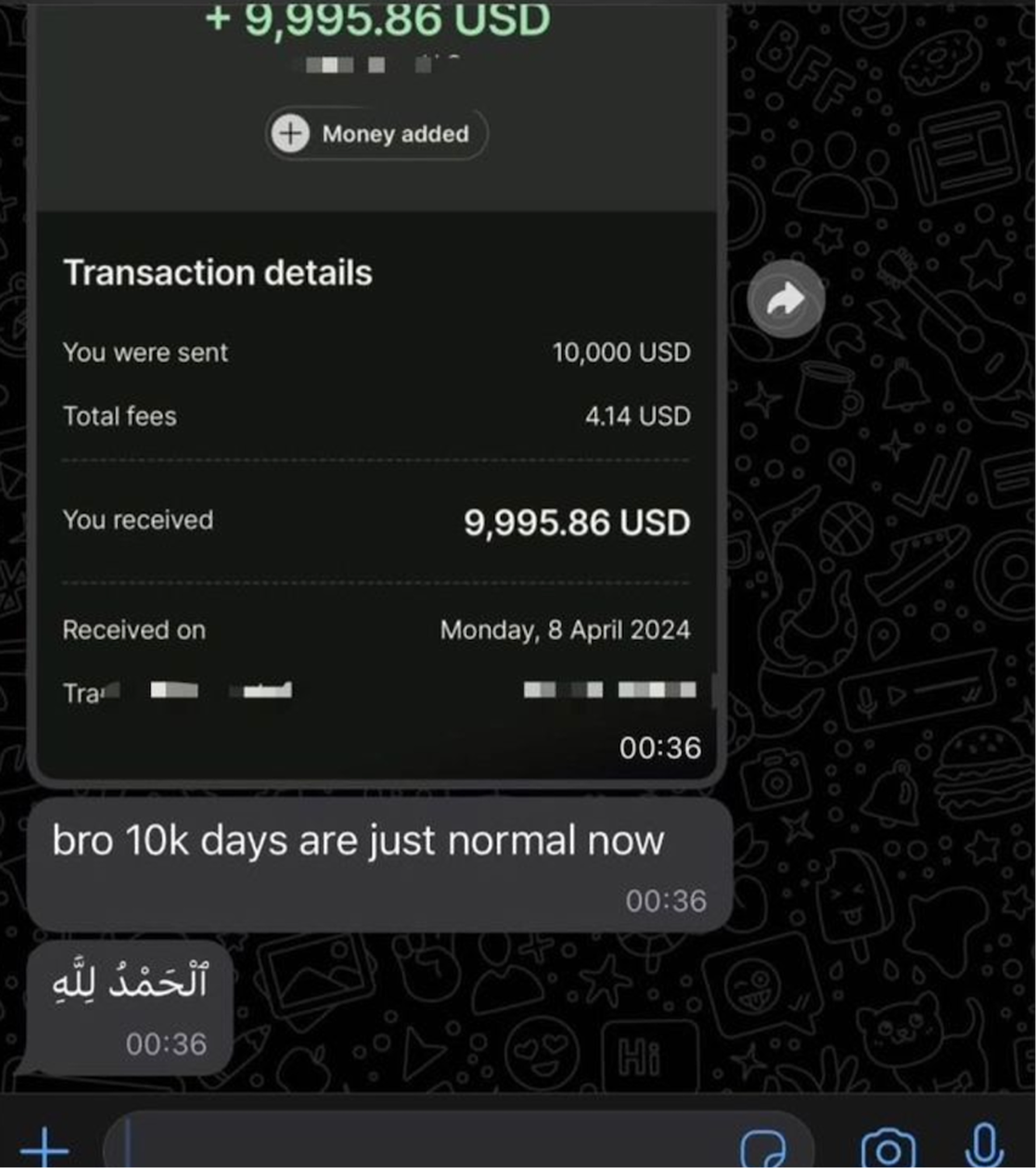 +$9,995 received