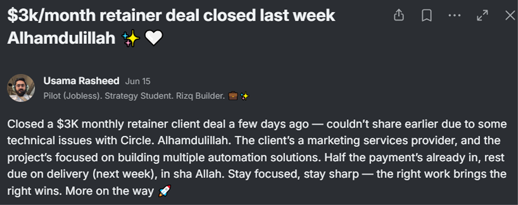 $3k/month retainer closed